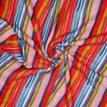 Viskosestoff – Retro Streifen, Rot / Blau / Senf / Rosa