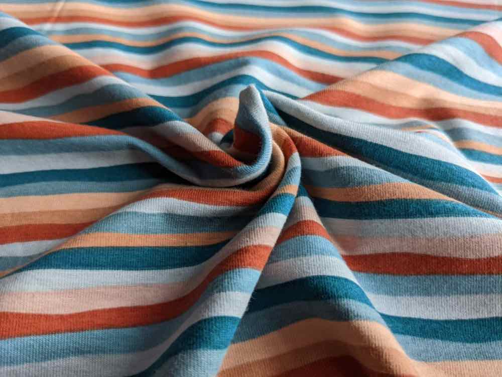 Jersey, Streifen Petrol Mandarine Rost