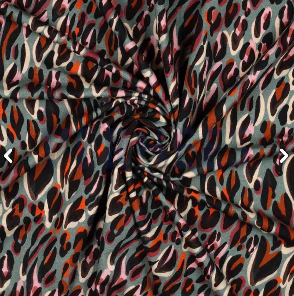 Sommersweat, French Terry, Leo Musterung Mint / Orange / Lila